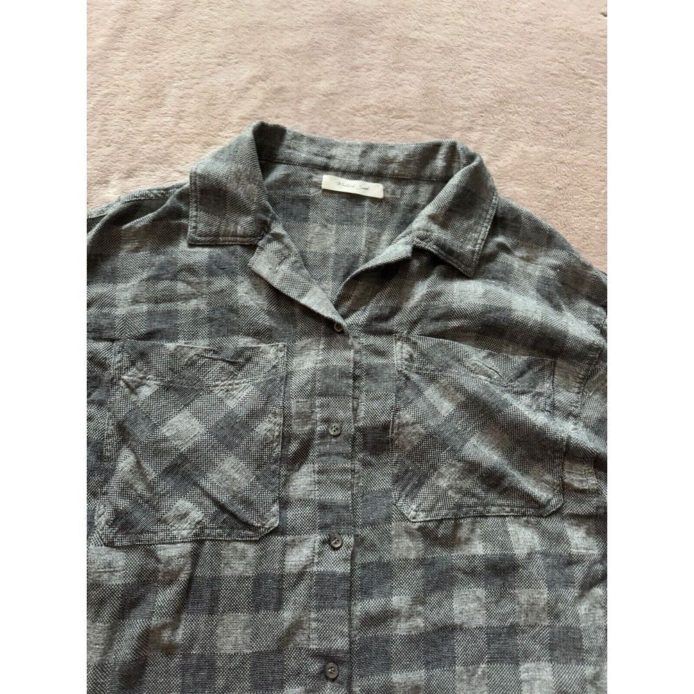 Mustard Seed Top Shirt Plaid Pull On Sleeve V‎ Neck Hi Low Hem Boho Sz S - Picture 3 of 10